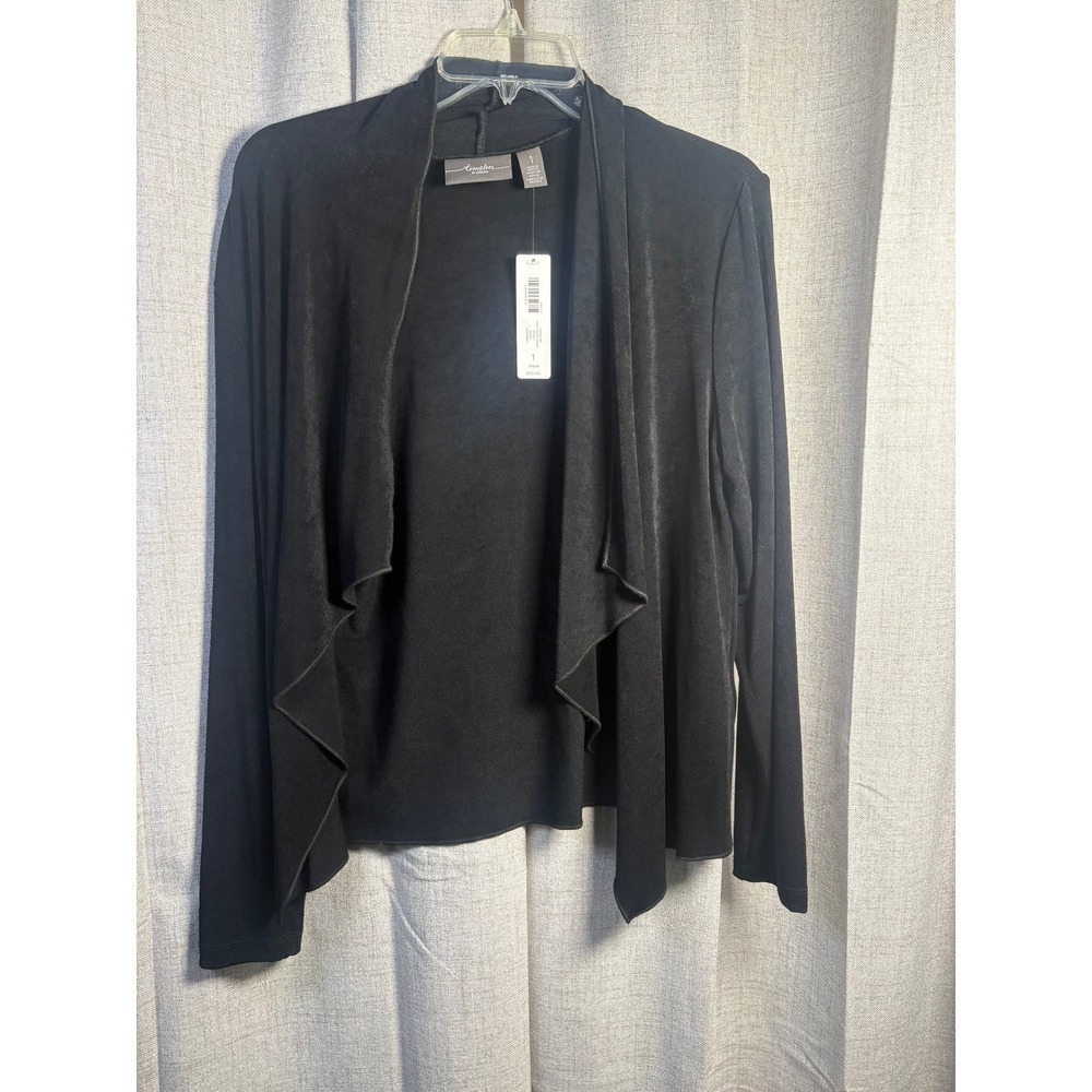 Chico's Travelers Black Open Front Draped Jacket NWT Size 1 M 570206682